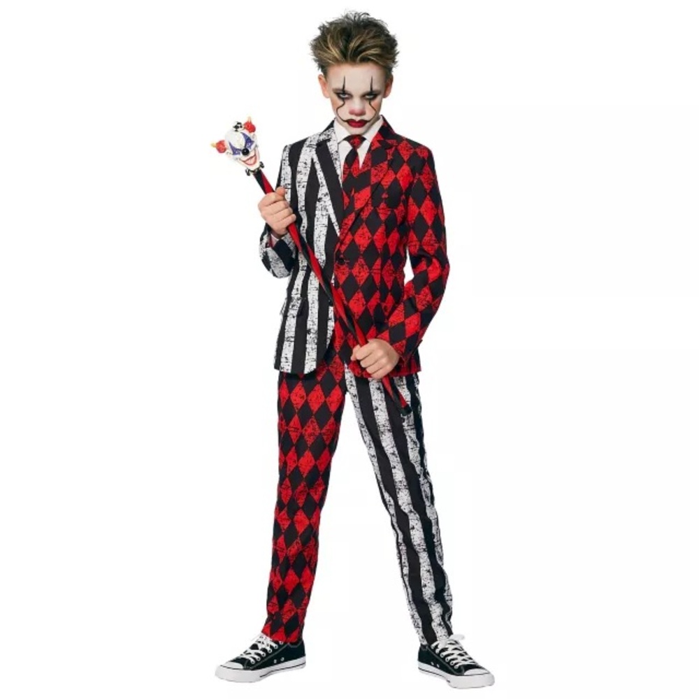 Kids Red and Black Harlequin Costume Suit